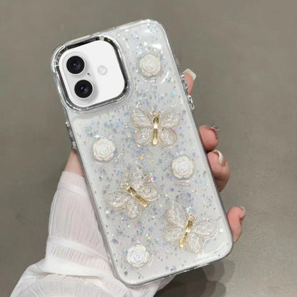 For iPhone 16 Plus Glitter 3D Butterfly TPU Phone Case(Gold) by buy2fix
