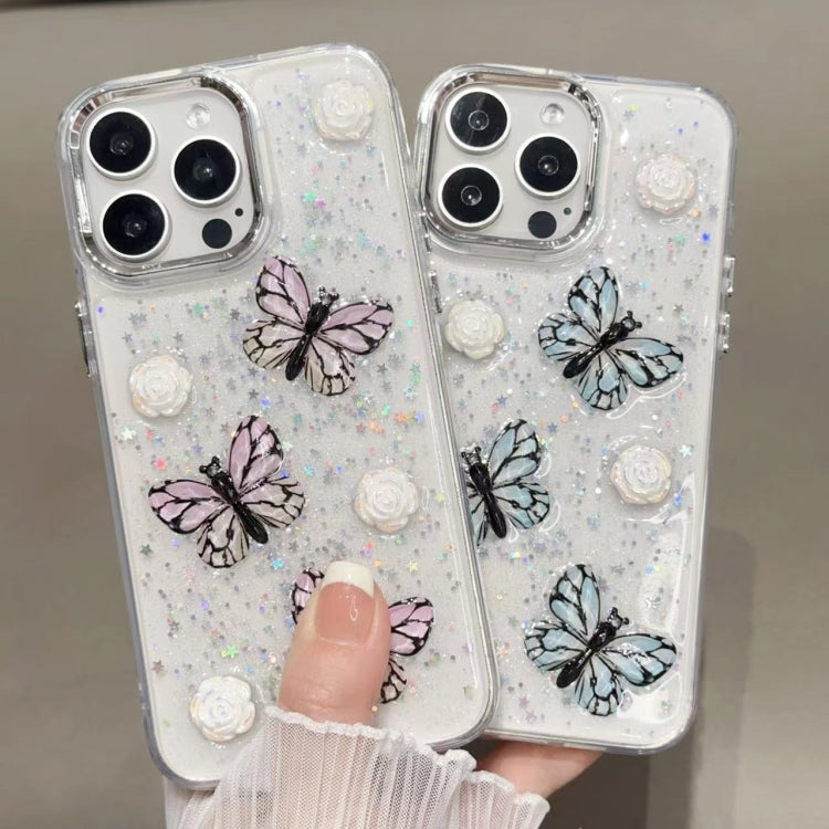 For iPhone 16 Pro Max Glitter 3D Butterfly TPU Phone Case(Blue) by buy2fix