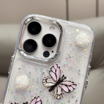 For iPhone 16 Plus Glitter 3D Butterfly TPU Phone Case(Blue) by buy2fix