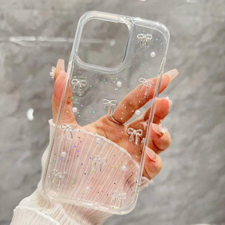 For iPhone 16 Pro Max Small Fresh Bow TPU Phone Case(Silver Bow) by buy2fix