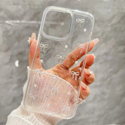 For iPhone 16 Pro Max Small Fresh Bow TPU Phone Case(Silver Bow) by buy2fix