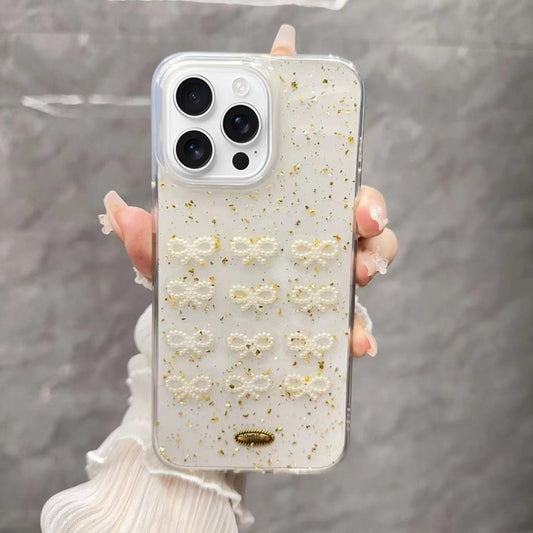 For iPhone 16 Pro Gold Foil Pearl Bow TPU Phone Case(Bow) by buy2fix