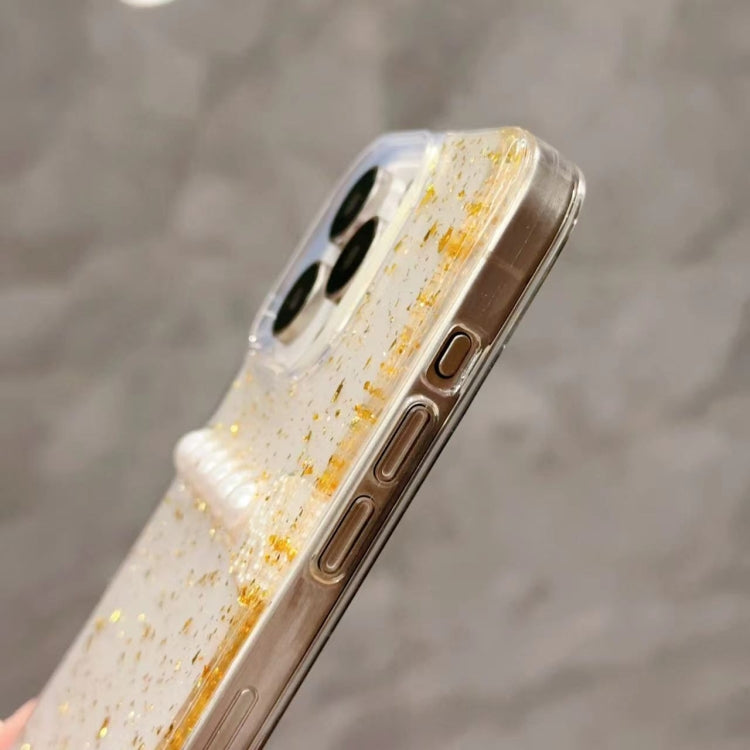 For iPhone 16 Pro Gold Foil Pearl Bow TPU Phone Case(Pearl) by buy2fix