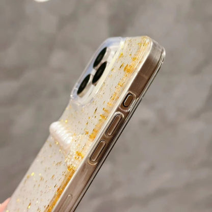 For iPhone 16 Pro Gold Foil Pearl Bow TPU Phone Case(Pearl) by buy2fix