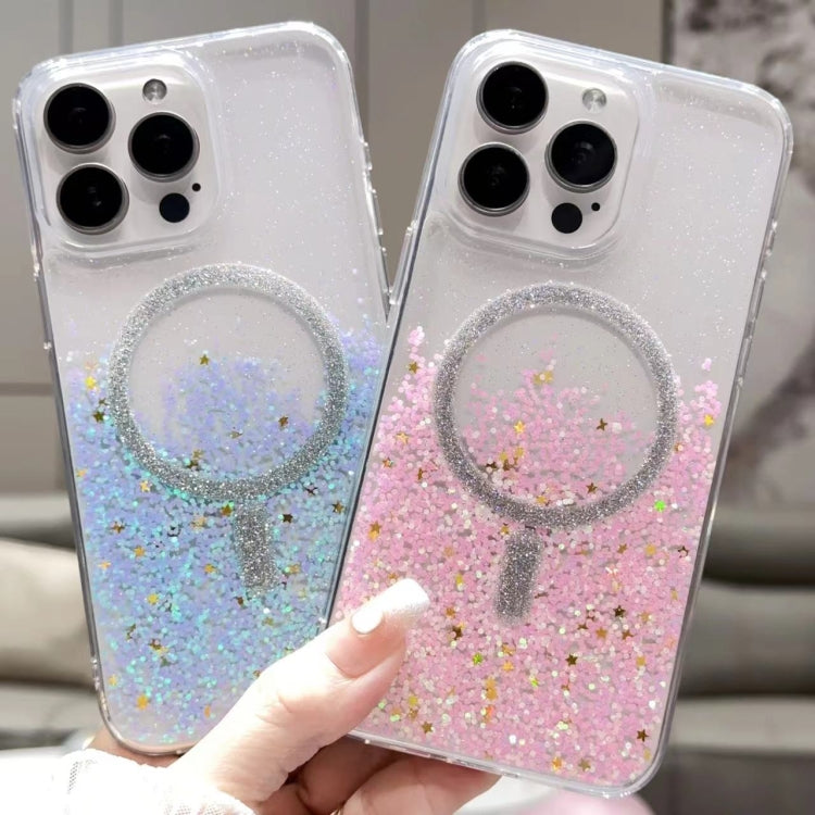For iPhone 14 Gradient Glitter MagSafe PC Hybrid TPU Phone Case(Gradient Lotus) by buy2fix