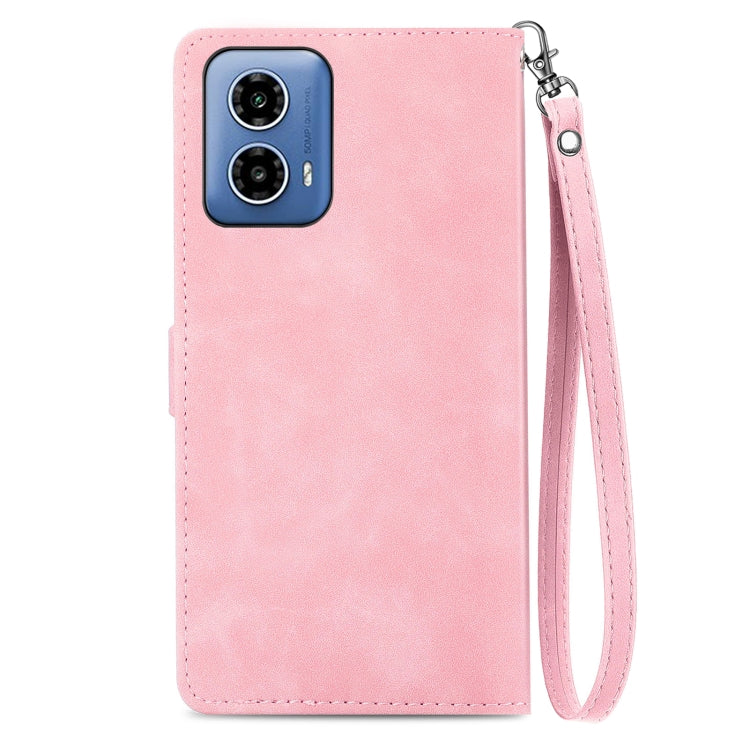 For Motorola Moto G Play 2024 Embossed Flower Zipper Leather Phone Case(Pink) by buy2fix