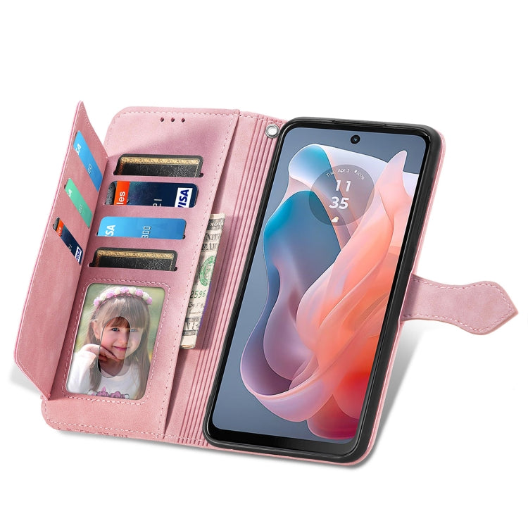 For Motorola Moto G Play 2024 Embossed Flower Zipper Leather Phone Case(Pink) by buy2fix