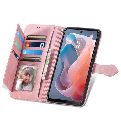 For Motorola Moto G Play 2024 Embossed Flower Zipper Leather Phone Case(Pink) by buy2fix