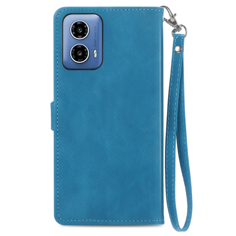 For Motorola Moto G Play 2024 Embossed Flower Zipper Leather Phone Case(Blue) by buy2fix
