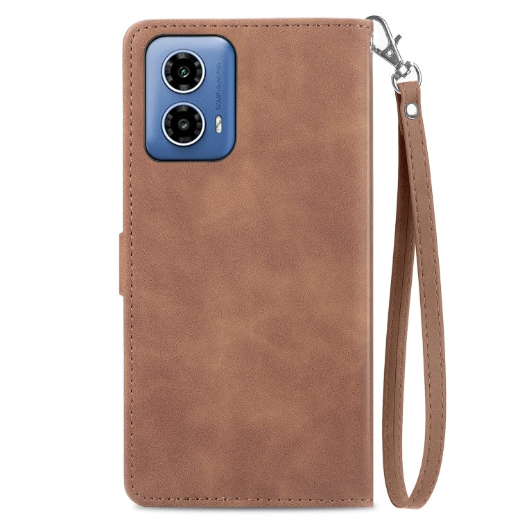 For Motorola Moto G Play 2024 Embossed Flower Zipper Leather Phone Case(Brown) by buy2fix