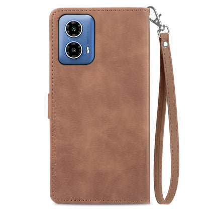 For Motorola Moto G Play 2024 Embossed Flower Zipper Leather Phone Case(Brown) by buy2fix