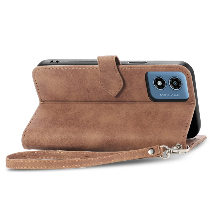 For Motorola Moto G Play 2024 Embossed Flower Zipper Leather Phone Case(Brown) by buy2fix