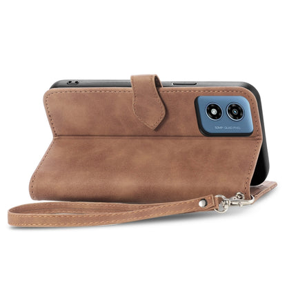 For Motorola Moto G Play 2024 Embossed Flower Zipper Leather Phone Case(Brown) by buy2fix