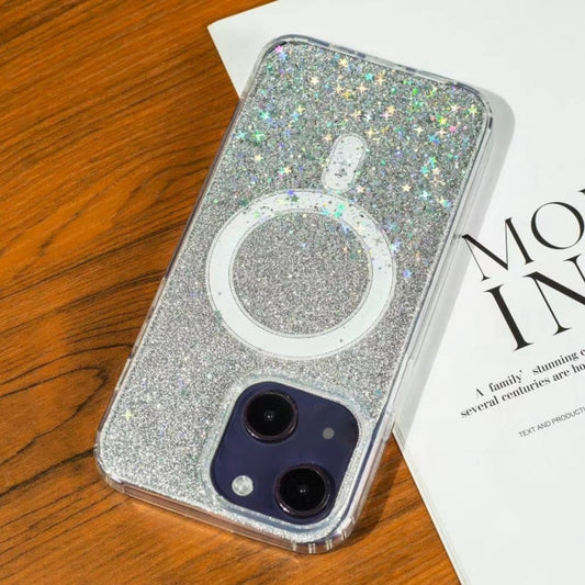 For iPhone 14 Gradient Glitter Starry MagSafe Phone Case(Gradient Silver) by buy2fix