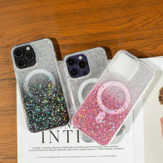 For iPhone 14 Gradient Glitter Starry MagSafe Phone Case(Gradient Silver) by buy2fix