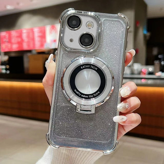 For iPhone 14 Invisible Holder Gradient Glitter Magsafe Phone Case(Silver) by buy2fix