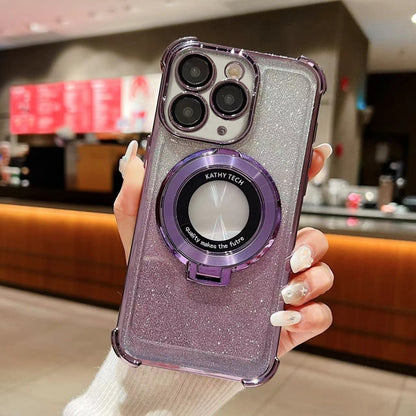 For iPhone 11 Pro Max Invisible Holder Gradient Glitter Magsafe Phone Case(Dark Night Purple) by buy2fix