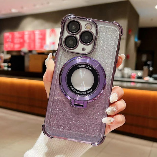 For iPhone 11 Pro Max Invisible Holder Gradient Glitter Magsafe Phone Case(Dark Night Purple) by buy2fix