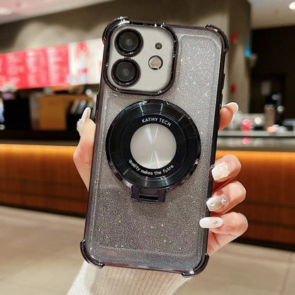 For iPhone 11 Invisible Holder Gradient Glitter Magsafe Phone Case(Starry Black) by buy2fix