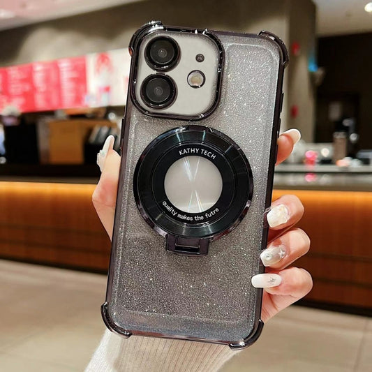 For iPhone 11 Invisible Holder Gradient Glitter Magsafe Phone Case(Starry Black) by buy2fix