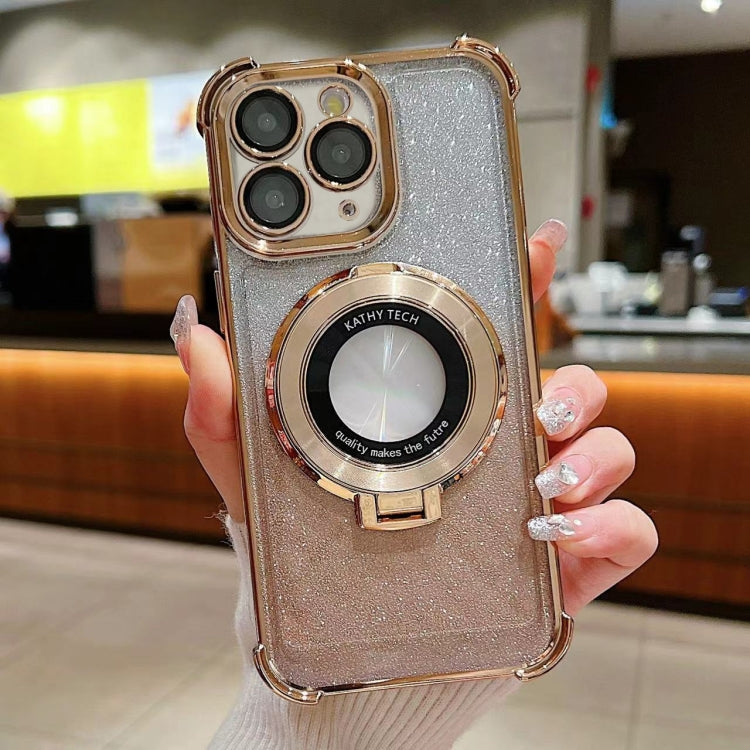 For iPhone 11 Pro Invisible Holder Gradient Glitter Magsafe Phone Case(Gold) by buy2fix