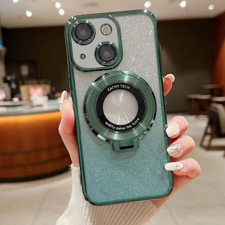 For iPhone 15 Plus Electroplated Holder Gradient Glitter MagSafe Phone Case(Green) - iPhone 15 Plus Cases by buy2fix | Online Shopping UK | buy2fix