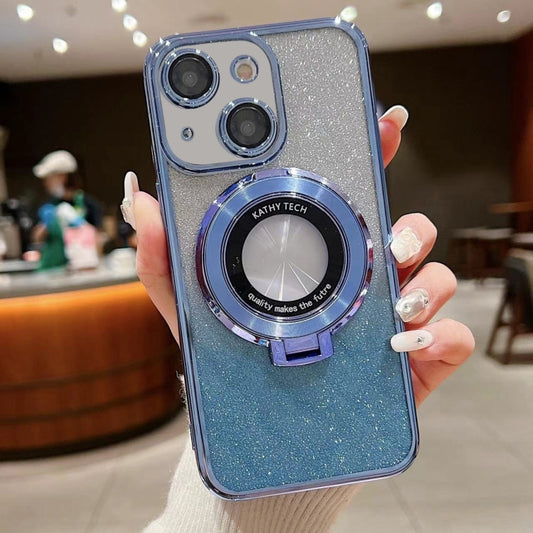 For iPhone 14 Plus Electroplated Holder Gradient Glitter MagSafe Phone Case(Blue) - iPhone 14 Plus Cases by buy2fix | Online Shopping UK | buy2fix