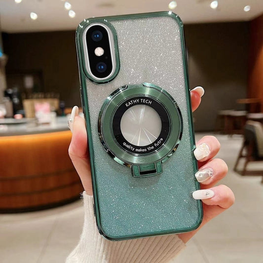 For iPhone XS Max Electroplated Holder Gradient Glitter MagSafe Phone Case(Green) by buy2fix