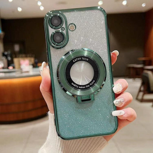 For iPhone 16 Plus Electroplated Holder Gradient Glitter MagSafe Phone Case(Green) by buy2fix