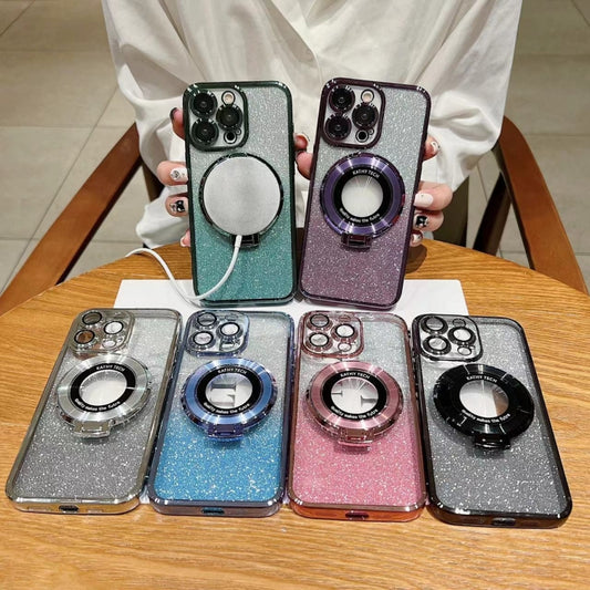 For iPhone 7 / 8 / SE 2022 Electroplated Holder Gradient Glitter MagSafe Phone Case(Silver) - iPhone SE 2022 / 2020 / 8 / 7 Cases by buy2fix | Online Shopping UK | buy2fix