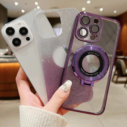 For iPhone 16 Pro Max Electroplated Holder Gradient Glitter MagSafe Phone Case(Purple) by buy2fix