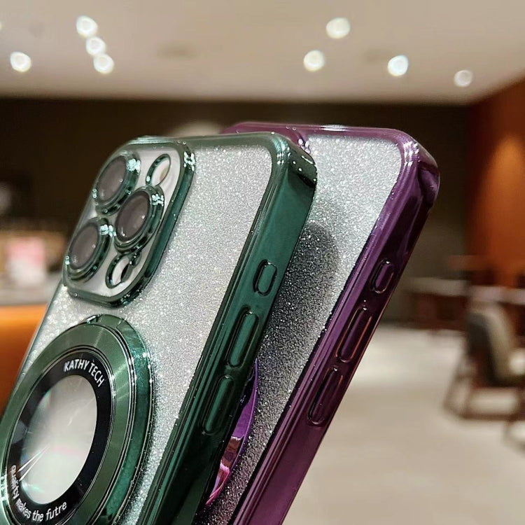 For iPhone 16 Pro Electroplated Holder Gradient Glitter MagSafe Phone Case(Green) by buy2fix