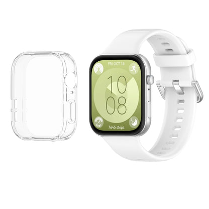 For Huawei Watch Fit3 Silicone Soft Watch Band + Clear Watch Protective Case Set(White) by buy2fix
