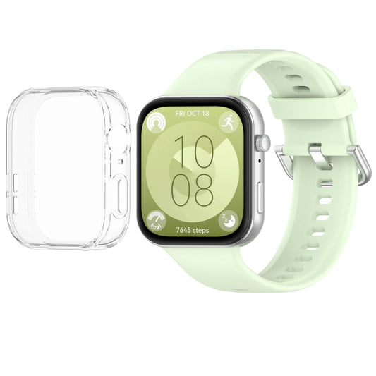 For Huawei Watch Fit3 Silicone Soft Watch Band + Clear Watch Protective Case Set(Green) by buy2fix