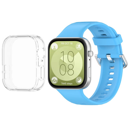 For Huawei Watch Fit3 Silicone Soft Watch Band + Clear Watch Protective Case Set(Sky Blue) by buy2fix