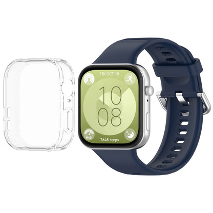 For Huawei Watch Fit3 Silicone Soft Watch Band + Clear Watch Protective Case Set(Midnight Blue) by buy2fix