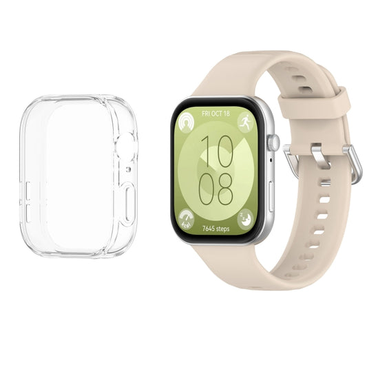 For Huawei Watch Fit3 Silicone Soft Watch Band + Clear Watch Protective Case Set(Ivory White) by buy2fix