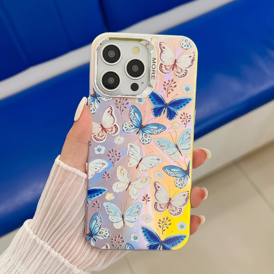 For iPhone 16 Pro Max Electroplating Laser Butterfly Phone Case(Blue Butterflies AB4) by buy2fix