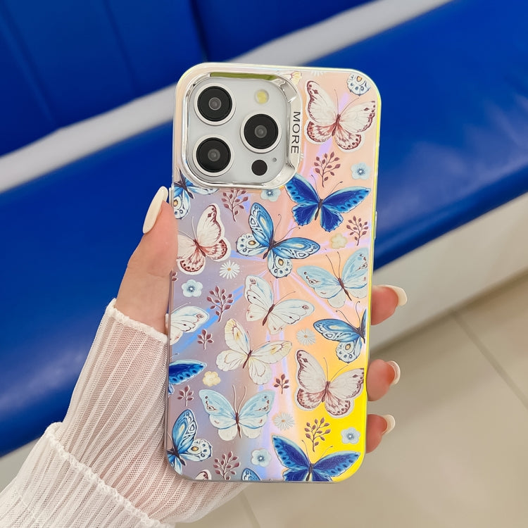 For iPhone 16 Pro Electroplating Laser Butterfly Phone Case(Blue Butterflies AB4) by buy2fix