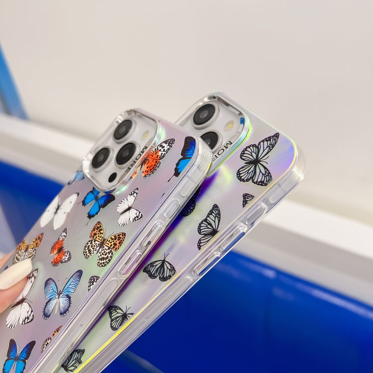 For iPhone 16 Pro Max Electroplating Laser Butterfly Phone Case(White Purple Butterflies AB6) by buy2fix