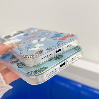 For iPhone 16 Pro Electroplating Laser Butterfly Phone Case(Blue Butterflies AB4) by buy2fix