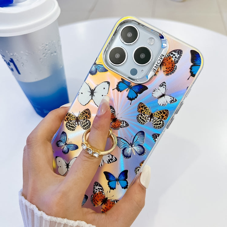 For iPhone 16 Pro Electroplating Laser Butterfly Ring Holder Phone Case(Color Butterflies AB1) by buy2fix
