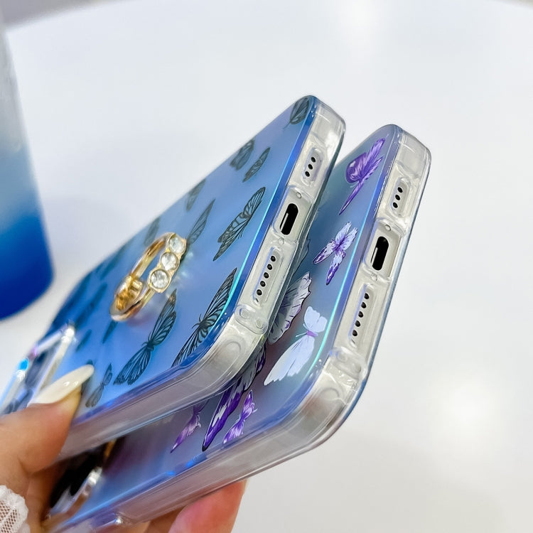 For iPhone 16 Pro Max Electroplating Laser Butterfly Ring Holder Phone Case(Pink Butterflies AB2) by buy2fix