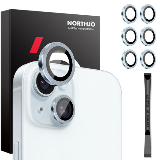 For iPhone 15 / 15 Plus / 14 / 14 Plus NORTHJO 3 Set 6pcs Camera Lens Protector Cover Metal Ring Film(Blue) - iPhone 15 Tempered Glass by NORTHJO | Online Shopping UK | buy2fix