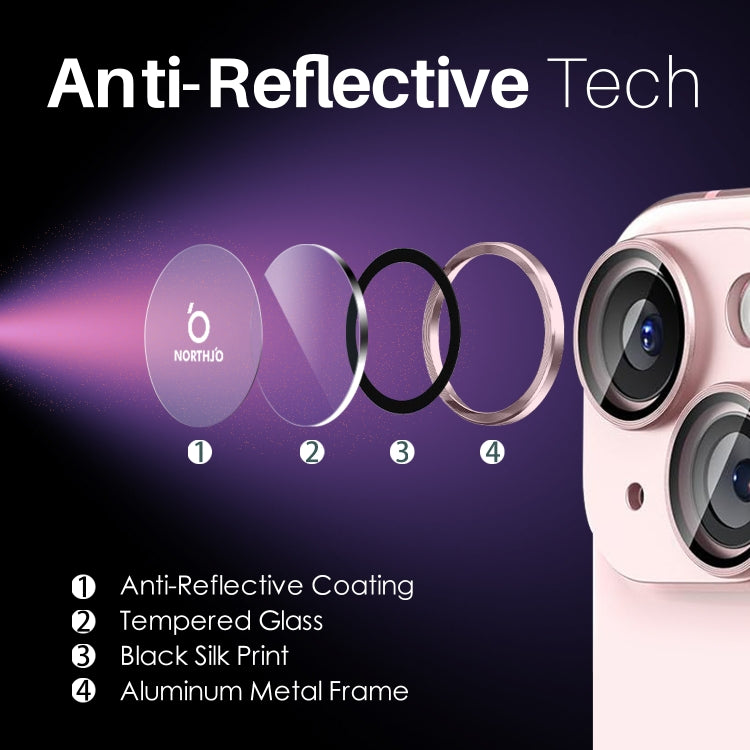 For iPhone 15 / 15 Plus / 14 / 14 Plus NORTHJO 3 Set 6pcs Camera Lens Protector Cover Metal Ring Film(Pink) - iPhone 15 Tempered Glass by NORTHJO | Online Shopping UK | buy2fix