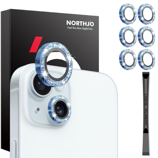 For iPhone 15 / 15 Plus / 14 / 14 Plus NORTHJO 3 Set 6pcs Camera Lens Protector Glitter Metal Ring Film(Blue) - iPhone 15 Tempered Glass by NORTHJO | Online Shopping UK | buy2fix