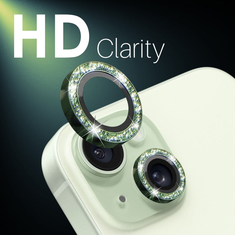 For iPhone 15 / 15 Plus / 14 / 14 Plus NORTHJO 3 Set 6pcs Camera Lens Protector Glitter Metal Ring Film(Green) - iPhone 15 Tempered Glass by NORTHJO | Online Shopping UK | buy2fix