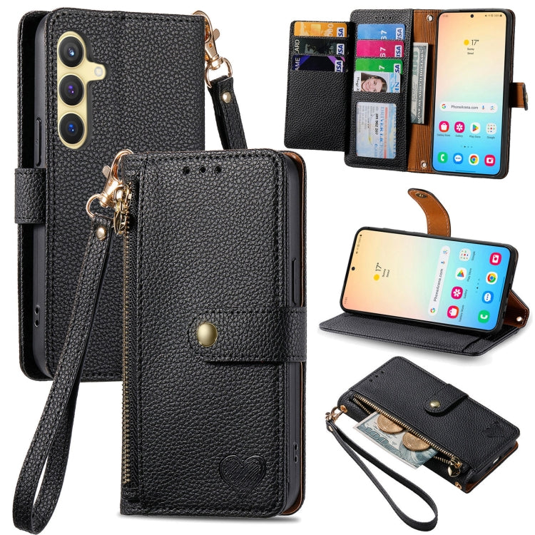 For Samsung Galaxy S25 5G Love Zipper Lanyard Leather Phone Case(Black) by buy2fix