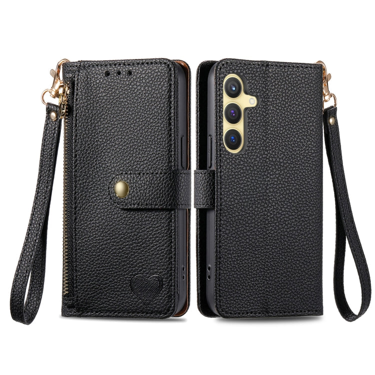 For Samsung Galaxy S25 5G Love Zipper Lanyard Leather Phone Case(Black) by buy2fix