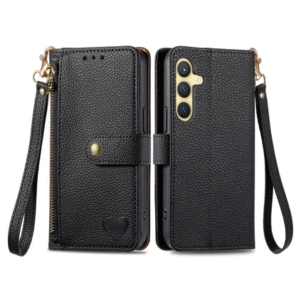 For Samsung Galaxy S25 5G Love Zipper Lanyard Leather Phone Case(Black) by buy2fix